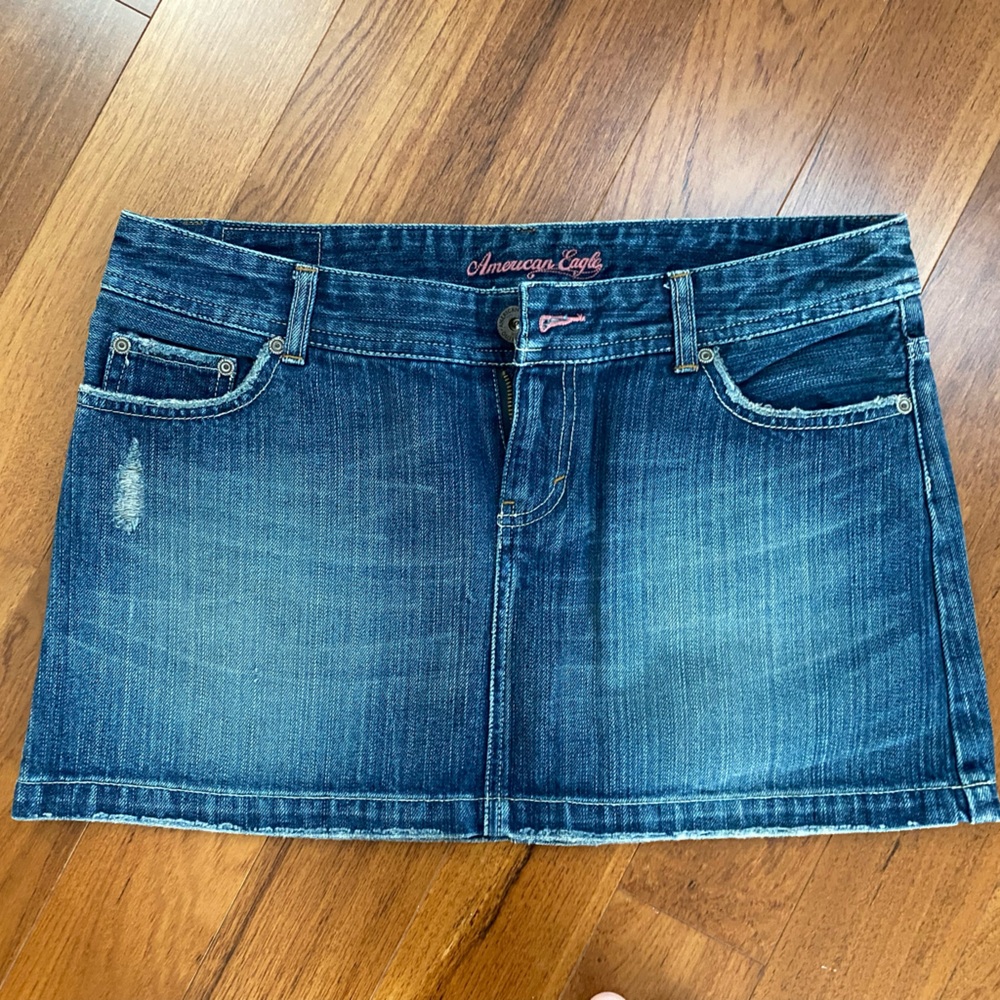 American Eagle Outfitters Vintage Denim Mini Skirt with Pink Gems